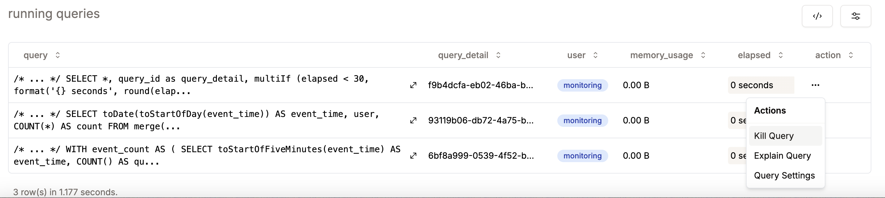 Running Queries Action